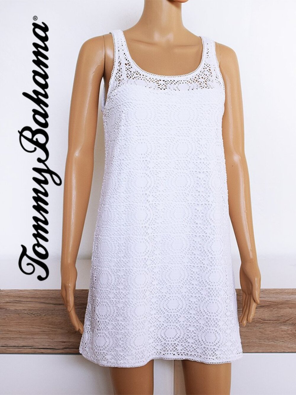 Tommy Bahama White Sleeveless Openwork Mini Dress